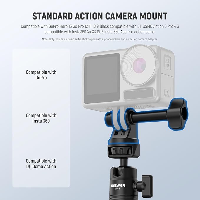 NEEWER Basics Mini Desk Selfie Stick Tripod, TP43 Black | Compatible with iPhone Android GoPro Insta360 DJI, Portable Small Camera Webcam Stand, Cell Phone Holder, Video Recording - Image 5