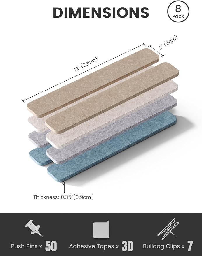 Fluxynara 13" x 2" Felt Wall Panels, Coastal | 8-Pack Includes 50 Push Pins and Adhesive Tabs for Photos, Notes and Decor in Bedroom Doors, Home Office or Studios - Image 2