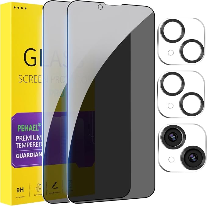 PEHAEL for iPhone 14 Plus Privacy Screen Protector+Camera Lens Protector | Installation kits, Anti-Spy Private, Anti-Scratch, 9H Tempered Glass, Case Friendly, 2+2 Pack, [6.7 inch] by PEHAEL