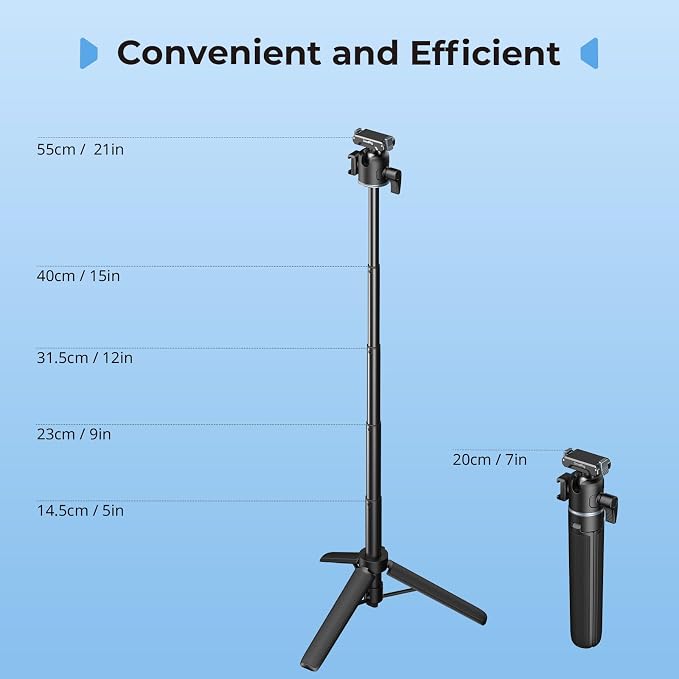 SmallRig 7.8-21.6in Action Cam Selfie Stick Tripod for DJI Action 5 Pro/4/3 | Extendable, 360° Ball Head, Cold Shoe Mount, Detachable Adapter (Not for Action 6), 1/4-20" Screw for Insta360, Webcam - Image 5