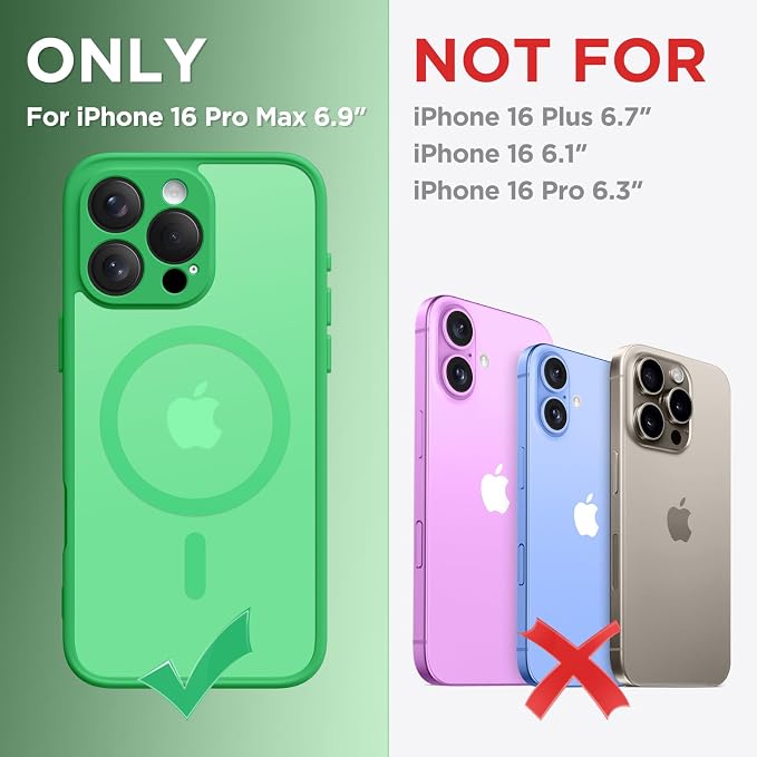 CAPRARO for iPhone 16 Pro Max Case, Compatible with MagSafe | Upgraded [Full Camera Protection] Protective Translucent Matte Women Girl Magnetic Phone Case Cover, Emerald Green - Image 2