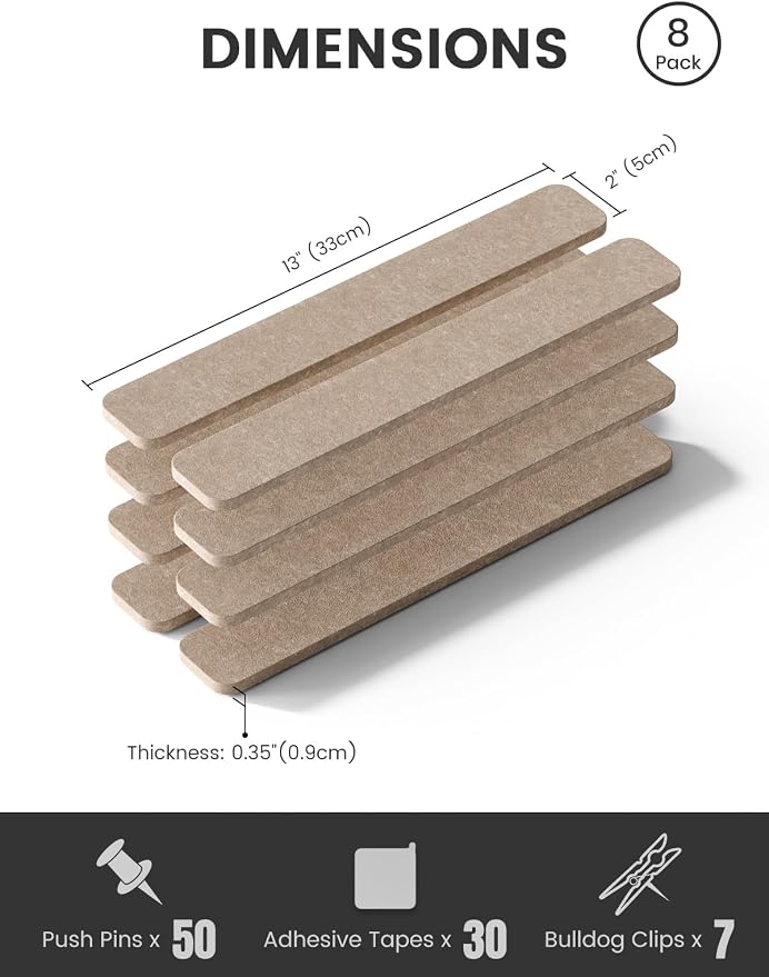 Fluxynara 13" x 2" Felt Wall Panels, Taupe | 8-Pack Includes 50 Push Pins and Adhesive Tabs for Photos, Notes and Decor in Bedroom Doors, Home Office or Studios - Image 2