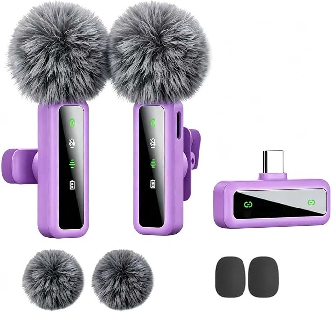 Wireless Lavalier Microphone for iPhone - iPad, Android Phone Computer, Mini Microphone for Live Streaming, Video Recording, Outdoor or Indoor Interviews, YouTube, TikTok, Vlog (Purple) by Unknown
