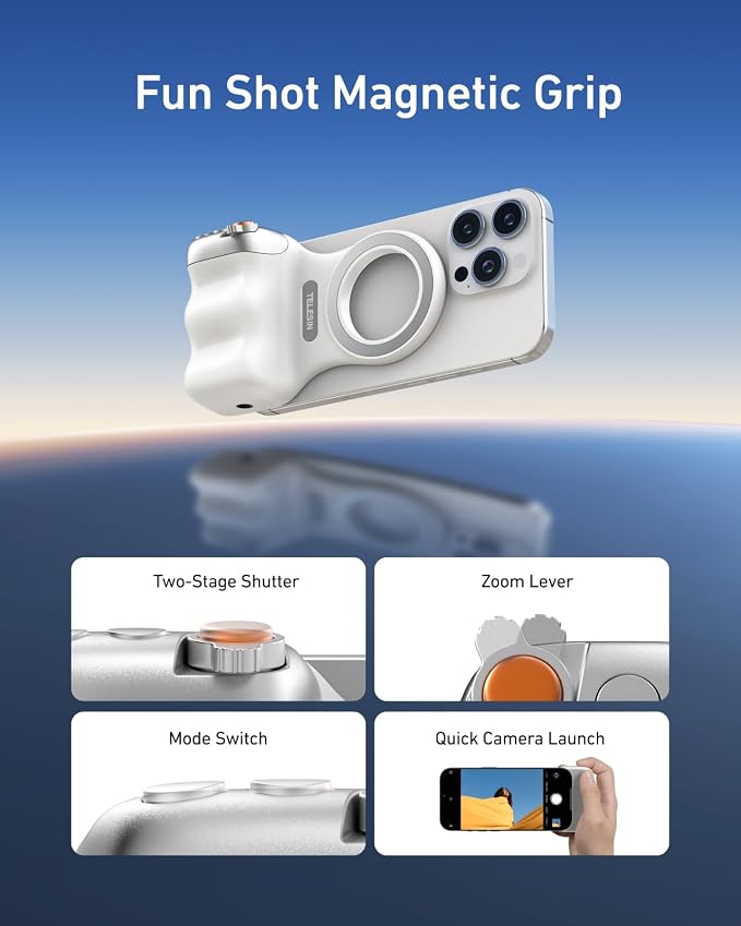 TELESIN Fun Shot Zoom Magnetic Phone Camera Grip for iPhone/Magsafe/Android | Camera Grip Handle with Detachable Wireless Shutter Remote - Supports Native Camera - 1/4" Tripod Screw - Comfort Ergonomic - Image 3