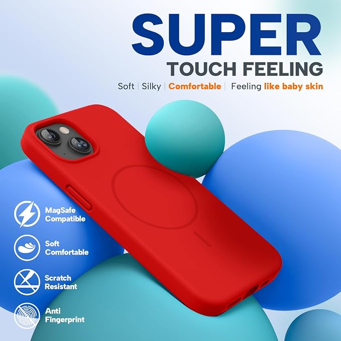 Miracase Silicone & Magnetic for iPhone 13 Case, Red | Compatible with MagSafe, Soft Microfiber Lining, Premium Silicone Cover Shockproof Drop Protection Phone Case for 13 - Image 8