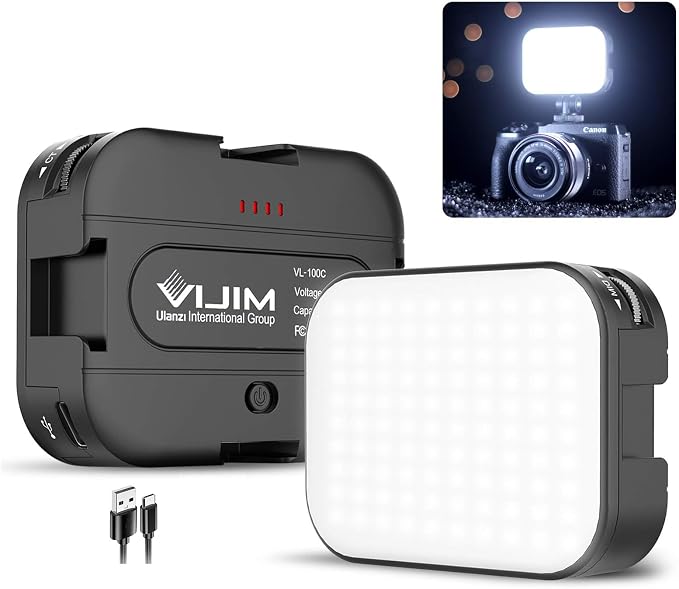 VIJIM VL100C 2 Pack Bi-Color on-Camera LED Video Light, 4 Cold Shoes CRI95 | with Dual Cold Shoe Mount Adapter, Mini Ball Head, Rechargeable 2000mAh Battery, Dimmable 2500-6500K, for DSLR Tripod Shoot by VIJIM