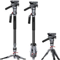 SmallRig 175cm / 68.9" Carbon Fiber Video Monopod for Camera, Compact Camera Monopod with One-Button Lift & Lock, Max. 5kg Playload Fluid Head Fits for DJI RS and for MFT 501L by SmallRig