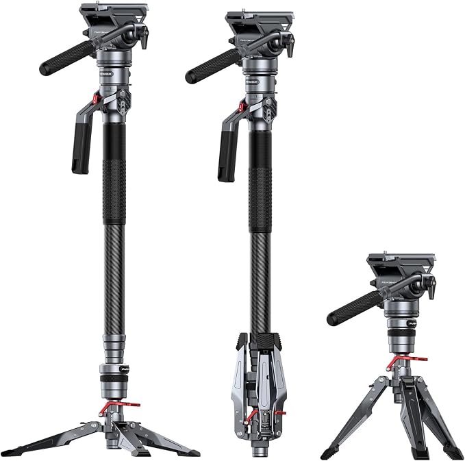 SmallRig 175cm / 68.9" Carbon Fiber Video Monopod for Camera, Compact Camera Monopod with One-Button Lift & Lock, Max. 5kg Playload Fluid Head Fits for DJI RS and for MFT 501L by SmallRig