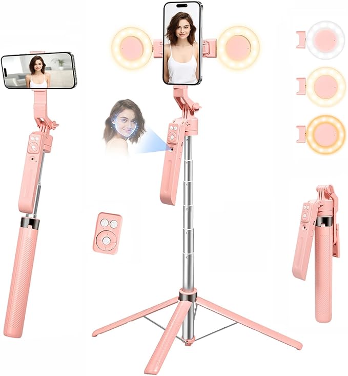 70.9" Auto Face Tracking Selfie Stick Tripod for iPhone with Light, 360° Rotation & Gesture Control, Cell Phone Tripod with Remote for TikTok/Vlog/Live Stream, Compatible with iPhone/Android by Unknown