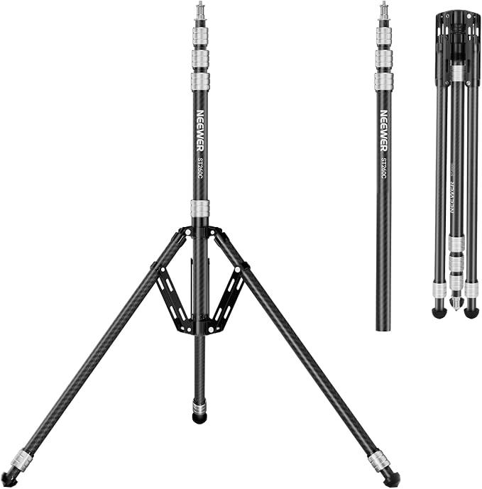 NEEWER Carbon Fiber Tripod Stand w Reversible Legs, 35"-102" Portable Lightweight Photography Light Stand for Strobe Softbox Ring Light Action Cam DSLR Streaming Recording, 6.6lb/3kg Max Load, ST260C by Neewer