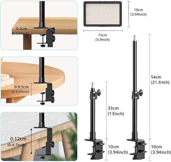 2 Pack Streaming Key Light with Desk Stand C-Clamp Stand Dimmable Video Panel Light for Video Recording Conference Webcam Laptop Zoom - Image 2