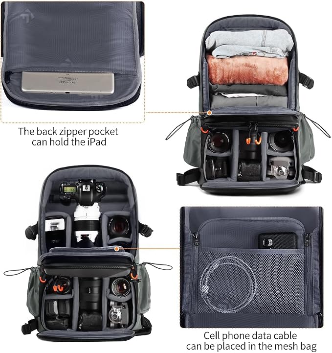 K&F CONCEPT Camera Bag 32L, 2 in 1 Camera Backpack | EVA Hardshell, Large Capacity, Rain Cover, 15.6" Laptop Compartment, Compatible with Sony Canon Nikon Fuji, B05 - Image 4