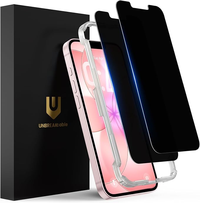 UNBREAKcable Privacy Screen Protector for iPhone 17e, 2-Pack | True 28° Anti-Spy, Shatterproof Tempered Glass, 9H Hardness, Easy Install, Bubble-Free, Anti-Scratch, Case Friendly by UNBREAKcable