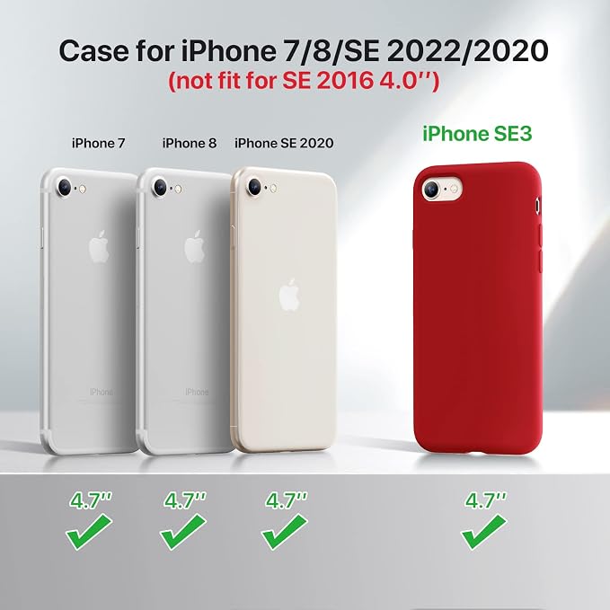 Miracase Silicone for iPhone SE 2022/SE 2020/7/8 Case,Red | Ultra Slim Cover with Screen Protector, Soft Microfiber Lining, Multi-Color Premium Silicone Shockproof Phone Case - Image 7
