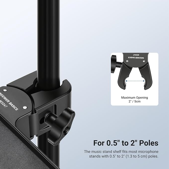 NEEWER BASICS Microphone Stand Tray, 10.6" x 8" x 1.3" Clamp on Mic Desk Shelf Attachment for Studio Stage Concert Karaoke Music Recording Meeting Outdoor Lecture for Storage, Max Load 4.4 lb, MS047 - Image 5