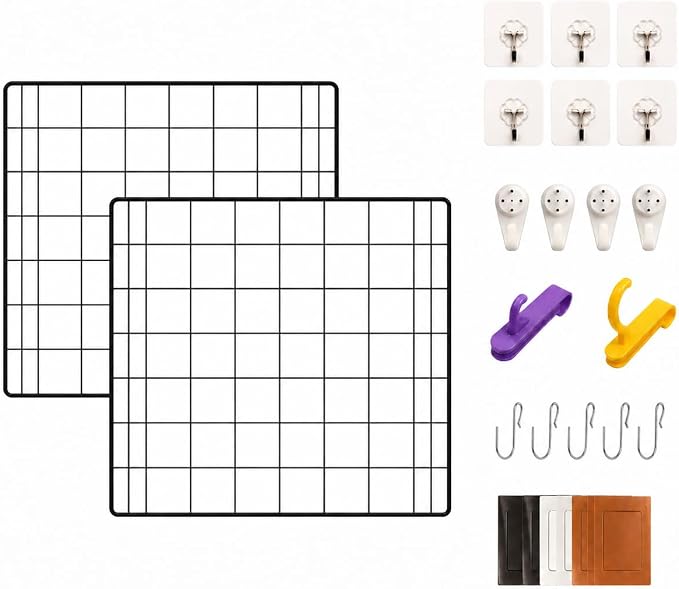 NACETURE Heavy Duty Grid Wall Panels, 12 x 12 Inch, Black, 2 Pack | Double-wire reinforced design supports up to 30 lbs and includes hooks and accessories for versatile wall displays. by NACETURE