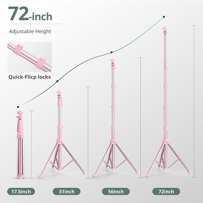 SENSYNE 72" Phone Tripod & Selfie Stick, Extendable Cell Phone Tripod Stand with Wireless Remote and Phone Holder, Compatible with iPhone Android Phone, Camera, Pink - Image 4