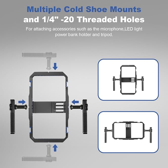 Universal Phone Cage Handheld Stabilizer Kit for Vlogging & Filmmaking, Smartphone Cage Video Rig with 360° Rotation Handles Compatible with iPhone 17/16/15/14/13 Series and Android Phones - Image 3