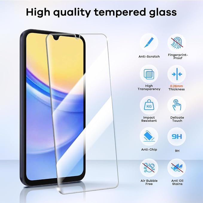4+4 for Samsung Galaxy A15 5G Screen Protector Camera Lens Protector | 9H Tempered Glass Cell Phone Protector - Image 3