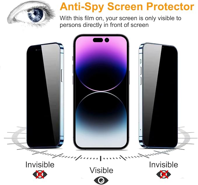 PEHAEL for iPhone 14 Pro Max Privacy Screen Protector+Camera Lens Protector | Installation kits, Anti-Spy Private, Anti-Scratch, 9H Tempered Glass, Case Friendly, 2+2 Pack, [6.7 inch] - Image 4
