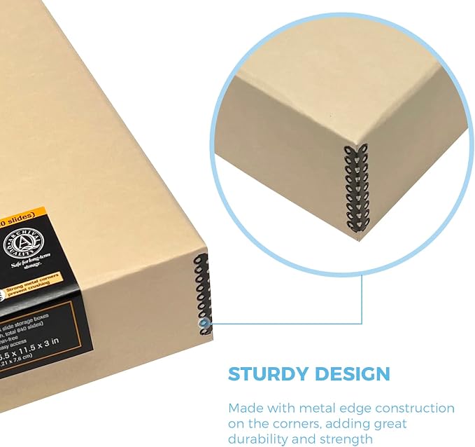 Lineco, Archival Slide Storage Box 15.5"x11.5"x3", with 6 Cases, Pack of 2 | Acid-Free Metal Edge Organizer, Drop Front Design, Holds Up to 840 Slides, Films, Negatives, Photos and Cards - Image 5