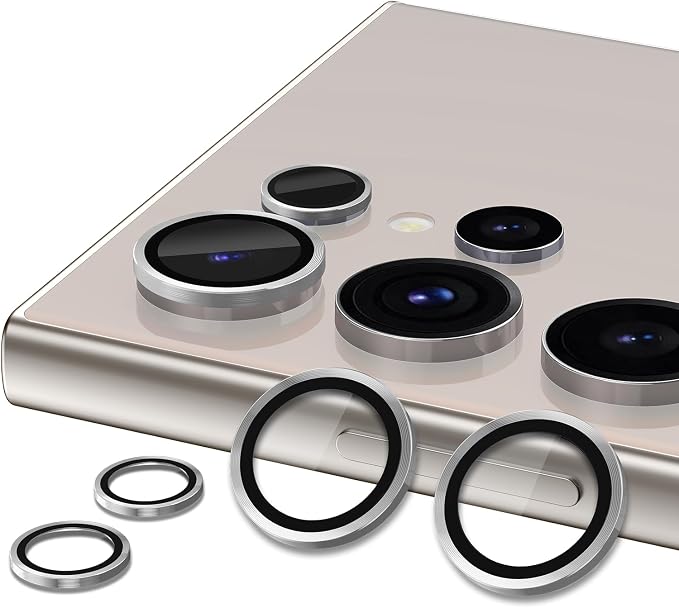 for Samsung Galaxy S24 Ultra Camera Lens Protector, Individual Metal Ring Tempered Glass Lens Cover, [Strong Adsorption] Scratch Resistant Ultra-Thin HD Clear Lens Cover, 2 Sets-Silvery - Image 2