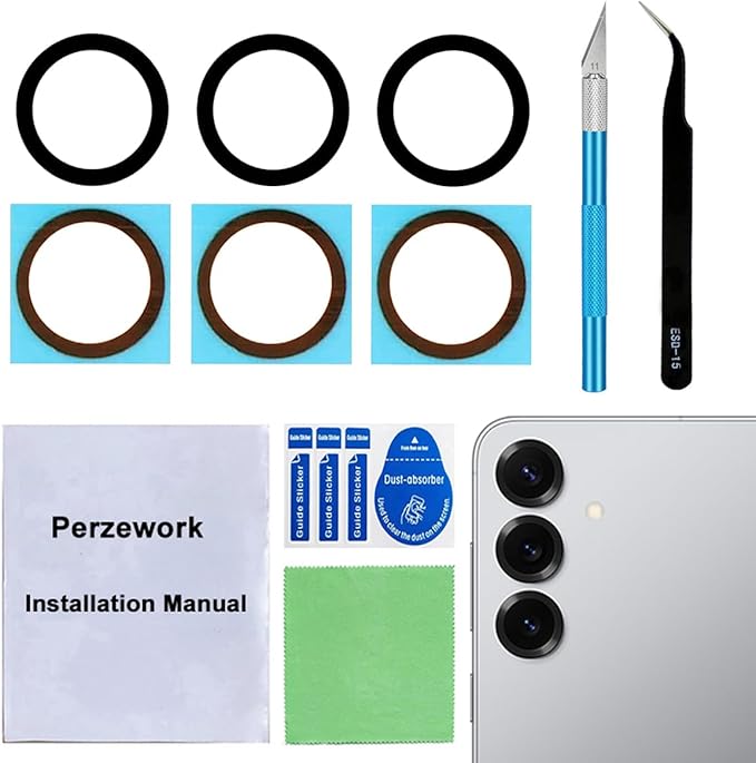 2 Sets Rear Back Camera Lens Glass Replacement for Samsung Galaxy S25+ Plus 6.7-inches with pre-Installed Adhesive and Reparing Toolkit by Perzework