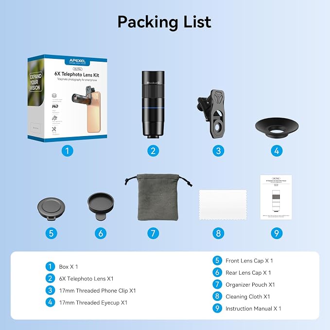 6X Telephoto Lens for Smartphone, HD Phone Camera Lens Kit with Universal Clip, Phone Lens Attachment for iPhone, Samsung and Android Phones, Wildlife, Sports, Concerts and Travel - Image 7