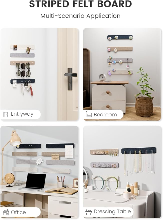 Fluxynara 13" x 2" Felt Wall Panels, Nordic Slate | 8-Pack Includes 50 Push Pins and Adhesive Tabs for Photos, Notes and Decor in Bedroom Doors, Home Office or Studios - Image 6
