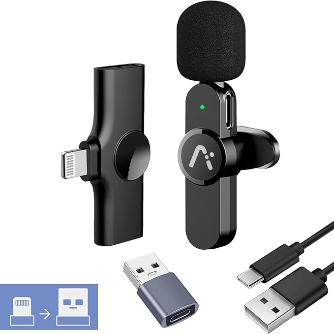 Wireless lavalire Microphone, Clip on Microphones, Hi-Fi Audio, Wireless Mic A3, for iPhone 7-14, Laptop, Zoom Meeting, Video Recording, tiktok by Aisizon