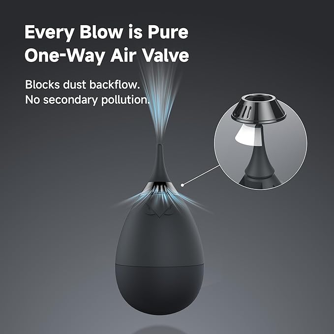VSGO Camera Air Blower for Lens and Sensor Cleaning, Black | One-Way Air Valve; Tumbler Base Keeps Nozzle Raised; Soft Silicone Body; Easy-Squeeze Design; Pocket-Friendly - Image 3