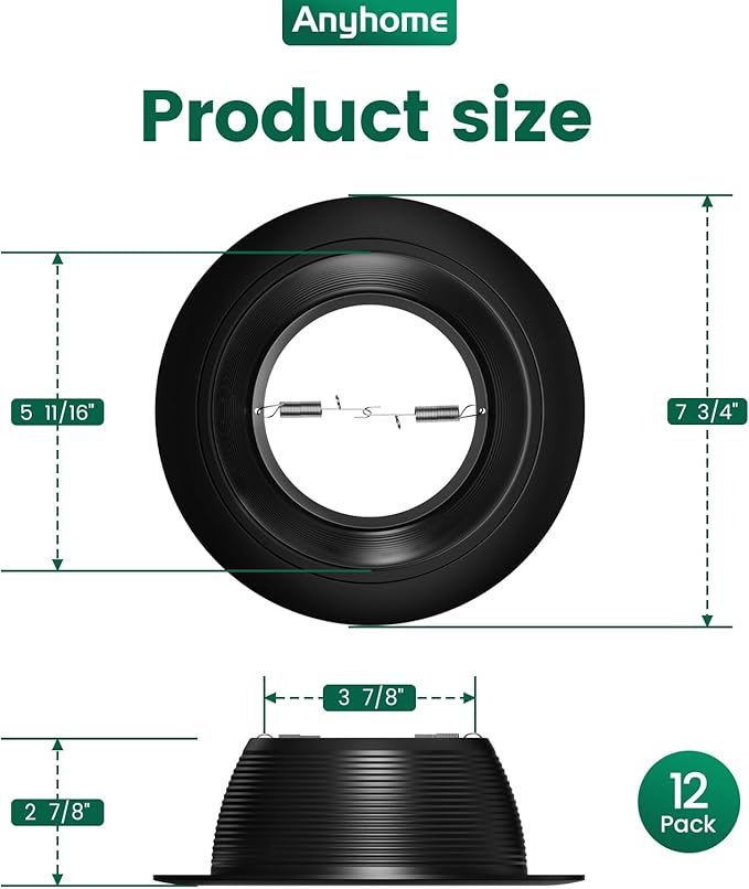 6 Inch Can Light Cover,12 Pack Black Can Light Trim | Step Baffle with Detachable Ring,Anti-Glare,All Metal Material - Image 5