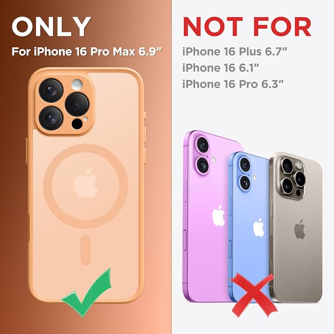 CAPRARO for iPhone 16 Pro Max Case, Compatible with MagSafe | Upgraded [Full Camera Protection] Protective Translucent Matte Women Girl Magnetic Phone Case Cover, Light Orange - Image 2