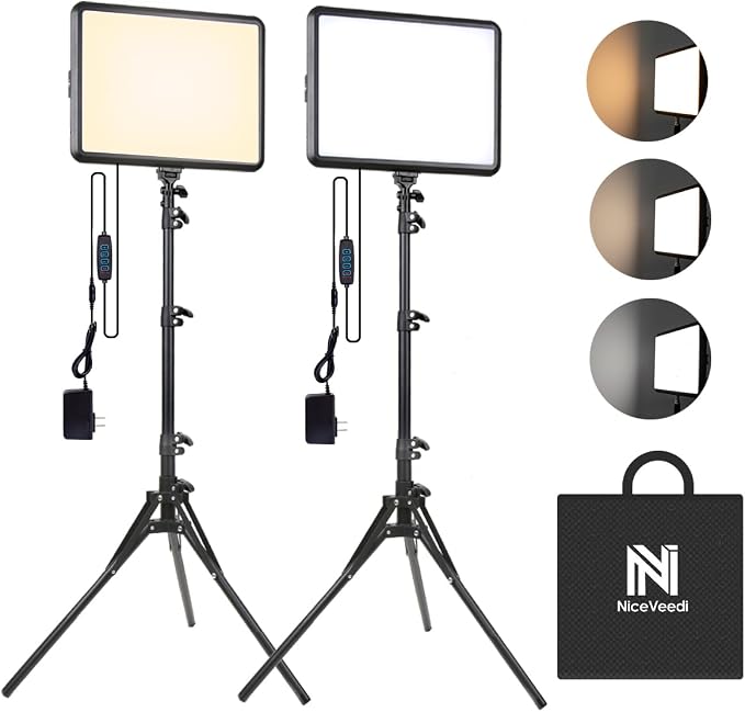 NiceVeedi 2-Pack 25W Photography Lighting, 2900-7000K Dimmable Ring Light with Tripod Stand, 73” Studio Video Light for Video Recording/Photography/Live Streaming/YouTube/TikTok/Makeup/Video Calls by NiceVeediOfficial
