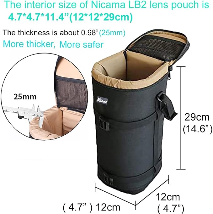 LB2 Deluxe Water-Resistant Camera Lens Pouch Case for Canon 800mm 100-400 28-300 Nikon 200-500mm 80-200 80-400 300 Sigma 150-500mm 150-600 Tamron150-600mm 70-200mm & More, Lens Protective Bag - Image 2