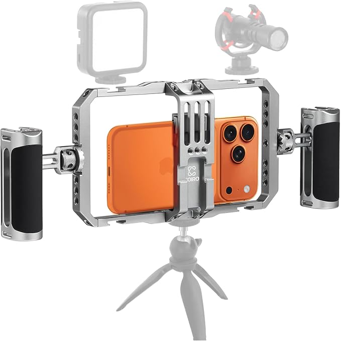 C Coiro Universal Smartphone Phone Cage with Leather Shoulder Strap, Phone Stabilizer for Video Recording and Vlogging for iPhone 17 16 15 for Samsung for Pixel and Other Android Phones by CCoiro