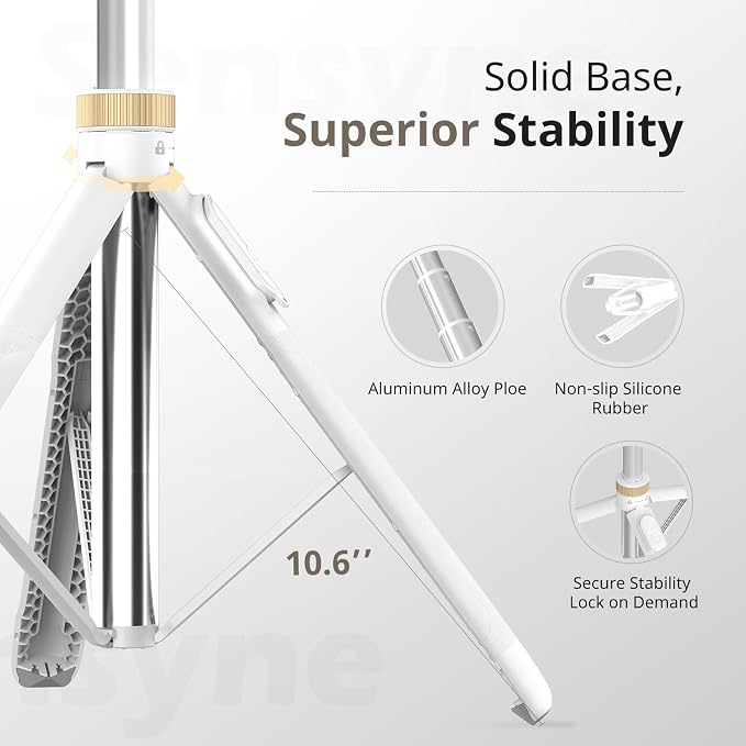 SENSYNE 72" Phone Tripod, Extendable for iPhone & Selfie Stick with Detachable Phone Holder & Wireless Remote, Compatible with All Cell Phones, Camera (White) - Image 6