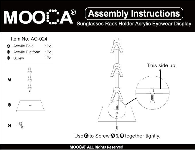 MOOCA 2-Piece Acrylic Eyewear Display Stand, Holds 6 Frames | Eyewear rack with oversized supports displays large sunglasses and eyeglasses for show,store,home and easy assemble.' - Image 7