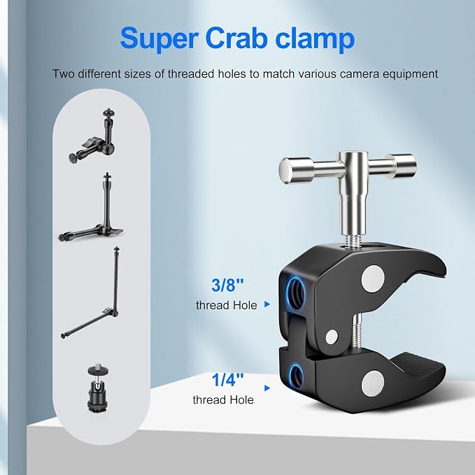 EMART 22" Magic Arm Camera Mount with Super Clamp,Camera Mounts & Clamps | Friction Adjustable Camera Mount with 1/4" Screw 1/4"&3/8" Thread Cold Shoe for Photography/Video/Webcam/Flash/Monitor/DJI - Image 4