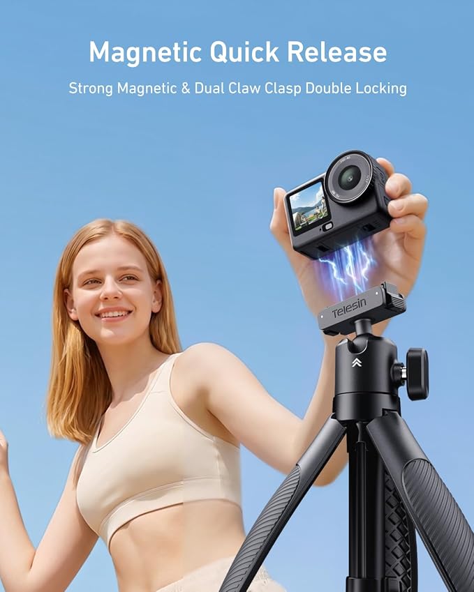 TELESIN 44cm/17.3" Mini Selfie Stick Tripod for DJI Osmo Action 6 Nano Xtra | 360° Ball Head, Magnetic Quick Release Tripods, Extendable Selfie Sticks, Vlog Handheld Grip - Image 3