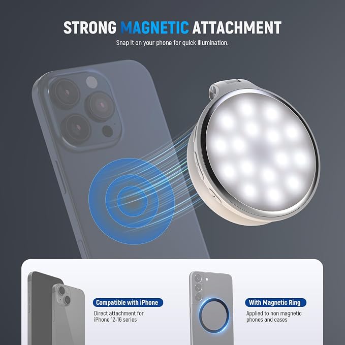 NEEWER Basics Magnetic LED Selfie Light Compatible with MagSafe iPhone, Desk Stand Phone Holder with Makeup Mirror 1160lx/0.2m 900mAh CRI95 Fill Lighting for Video Recording Streaming, White NL48R - Image 4