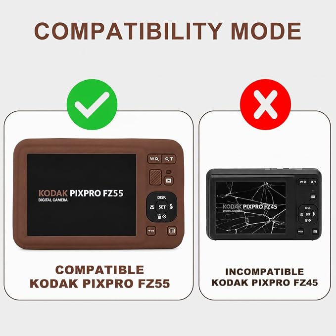 Camera Case for Kodak PIXPRO FZ55 with 2-Pack Screen Protector | Cute Charm Wrist Strap, Soft Silicone Protective Case with Removable Lens Cap for Kodak FZ55 Accessories - Coffee Brown - Image 2