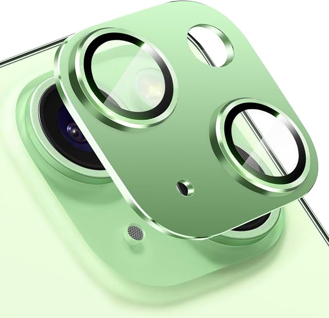Compatible with iPhone 15 and 15 Plus Camera Lens Protector, Anti-Scratch Tempered Glass Len Screen Protector Shockproof Full Protective Camera Cover Case Friendly Lens Cover-Green by Hsefo