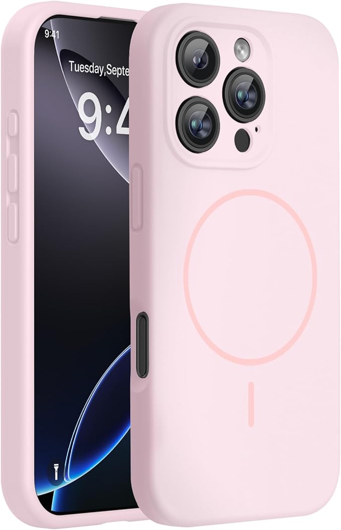 miracase Magnetic for iPhone 16 Pro Max Case, [Soft Anti-Scratch Microfiber Lining], Compatible with MagSafe, Liquid Silicone Case Shockproof Drop Protection Phone Case for 16 ProMax,Sand Pink | Compatible with MagSafe, Soft Microfiber Lining, Premium ... by Miracase
