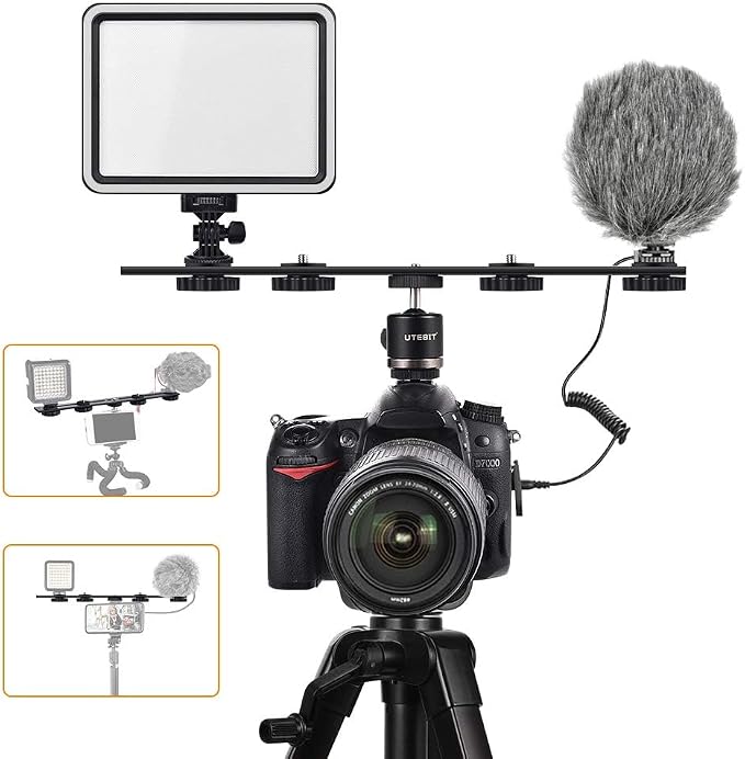 UTEBIT Long Dual Speedlite Tripod Mount Bracket Extension Bar | 11 inch Tripod Mount with 1/4'' Hot Shoe, Straight Flash Mount 1/4-3/8 Thread Hole Flash Bracket for LED Light,DSLR Camera - Image 5