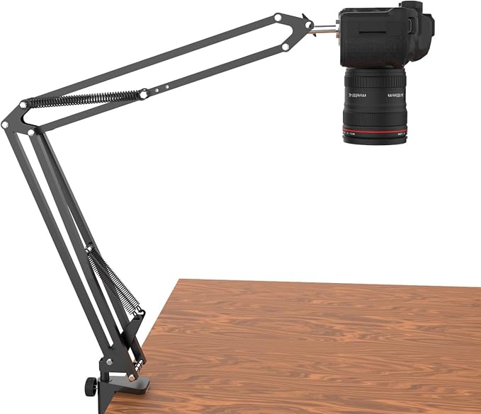 Overhead Tripod for DSLR Cameras, Heavy Duty Camera Desk Mount Stand with Flexible Articulating Boom Arm, Cam Holder Table Clamp for Canon Nikon Sony Fuji SLR Mirrorless Video Recording by LenTok