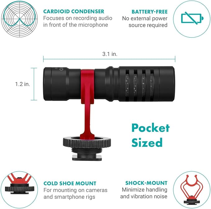 Movo VXR10 Universal Shotgun Mic for Camera | Camera Microphone for DSLR, iPhone, Android - Directional Shotgun Mic for Canon, Nikon, Sony - Vlogging & Video - Image 4