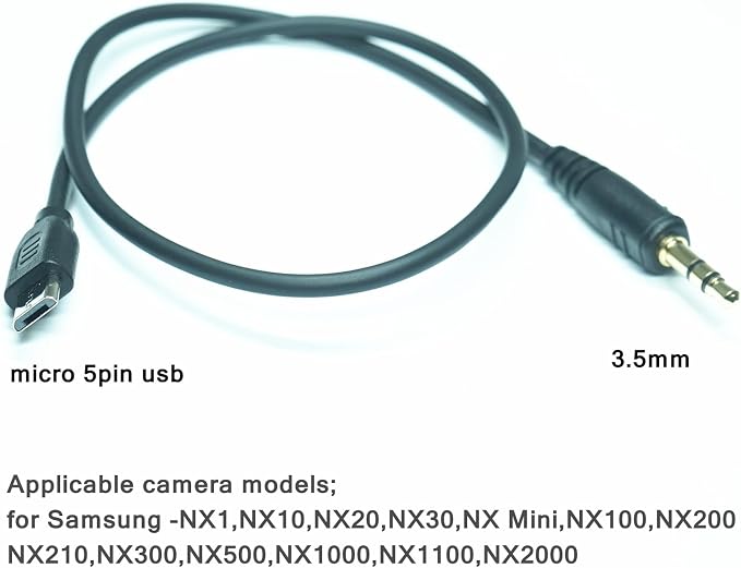 3.5mm-Micro USB Camera Remote Shutter Release Cable Wire for Samsung Accessories NX1, NX10, NX20, NX30, NX Mini, NX100, NX200, NX210, NX300, NX500, NX1000, NX1100, NX2000 for Connecting Flash Triggers - Image 6