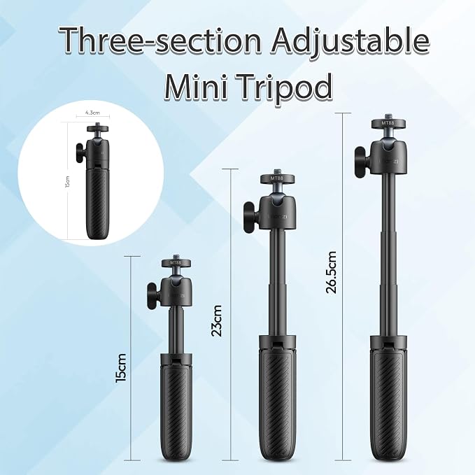 ULANZI MT88 ClipMate Tripod Mini Extension Rod for Pocket 3/Xtra Muse/Insta360 X5 X4/Action Cameras, 3-in-1 Selfie Stick w Backpack Mount Shoulder Strap, Adjustable Tabletop Tripod Handle Grip - Image 3