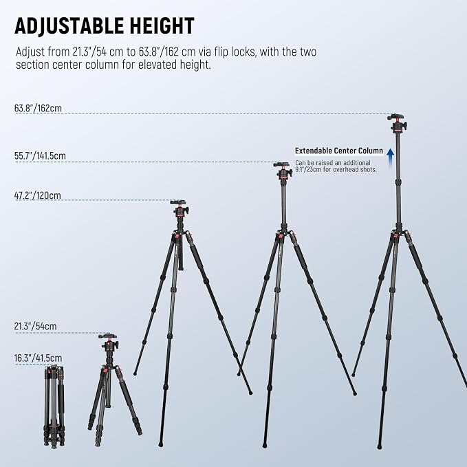 NEEWER Basics Carbon Fiber Travel Tripod Monopod, 64" Compact Lightweight Portable Camera Cell Phone Holder Stand Compatible with iPhone Video Recording, Arca Type Ball Head, Max Load 13.2 lbs, TP17B - Image 3